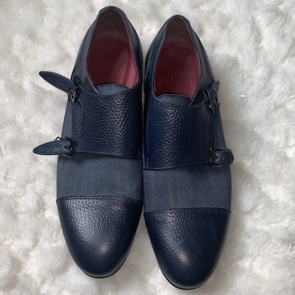 Bruno Magli Monk Strap Leather Denim Men Shoes